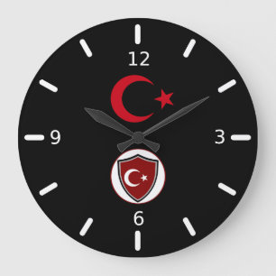 Turkish flag and Emblem Große Wanduhr