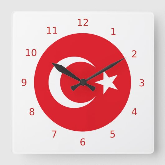 Turkish flag Wall Clock Quadratische Wanduhr (Vorderseite)
