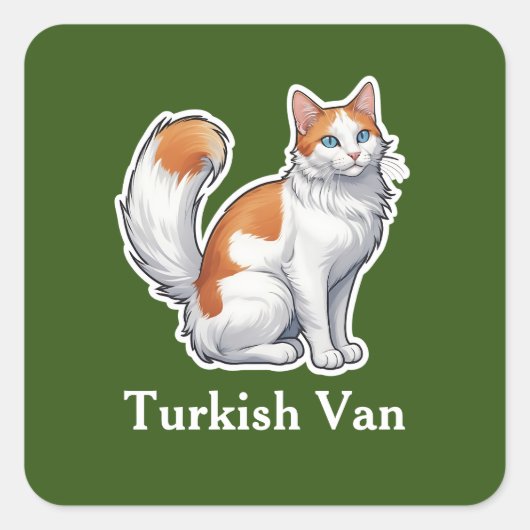 Turkish Van Quadratischer Aufkleber (Vorderseite)