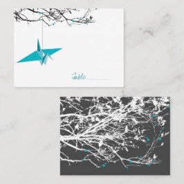 Türkiskrane auf Zweigen Asiatische Hochzeit Platzkarte