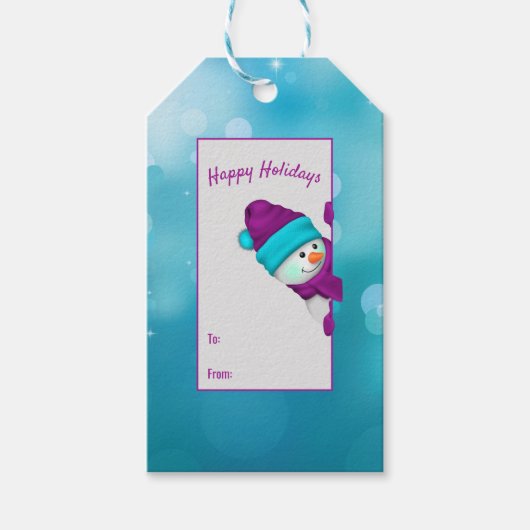 Türkislampen mit Schneemann Geschenkanhänger (Vorderseite)