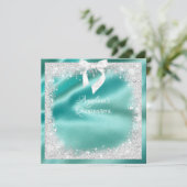 Türkislatinensatin, Silv Glitzer, Quinceanera Einladung (Stehend Vorderseite)