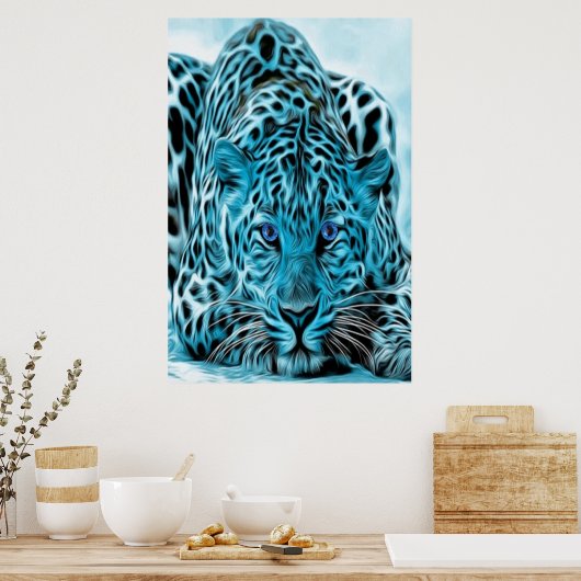 Türkisleopard mit blauen Augen Poster (Küche)