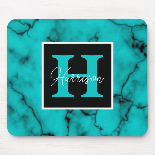 Türkismarmor Ausgereifter Monogramm-Name Mousepad (Vorne)
