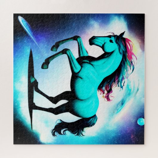 Türkispferd im Weltraumpuzzle Puzzle (Horizontal)