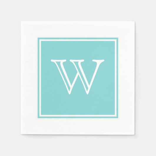 Türkisquadrat Monogram Papier Napkins Serviette (Vorderseite)