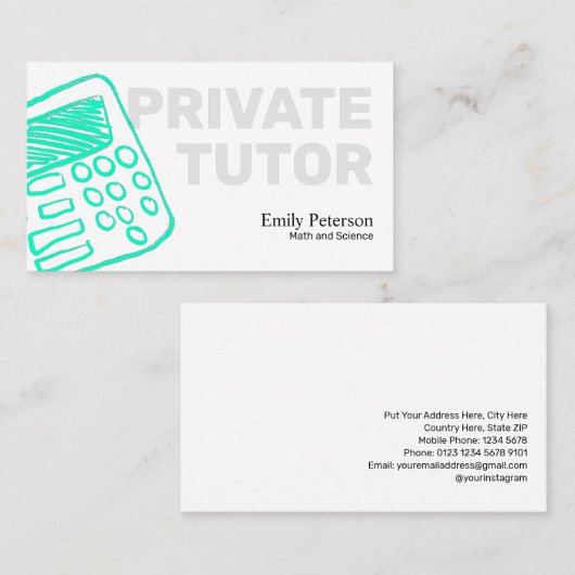 Türkisrechner Sketch Private Tutor White Visitenkarte (Vorne/Hinten)