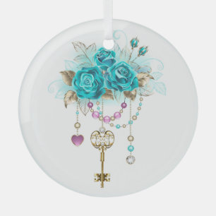 Türkisrosen mit Schlüsseln Ornament Aus Glas
