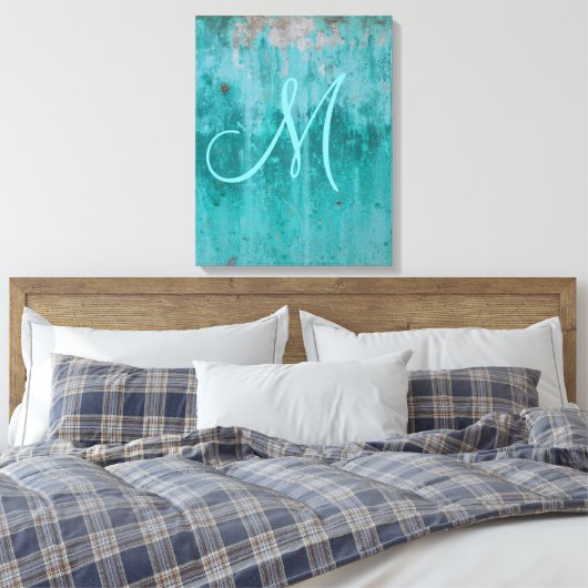 Türkisrost | Monogramm Leinwanddruck (Insitu (Schlafzimmer))