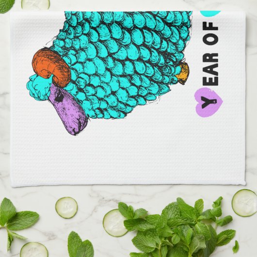 Türkisrot Chinesisches Jahr Zodiac Küchentuch (Gefaltet)