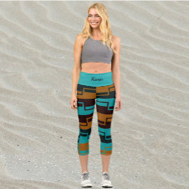 Türkisrot und braun capri leggings