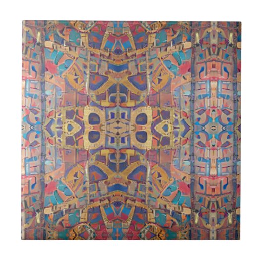 Türkisrote, türkisfarbene, rote Mosaikkunst c Fliese (Vorderseite)