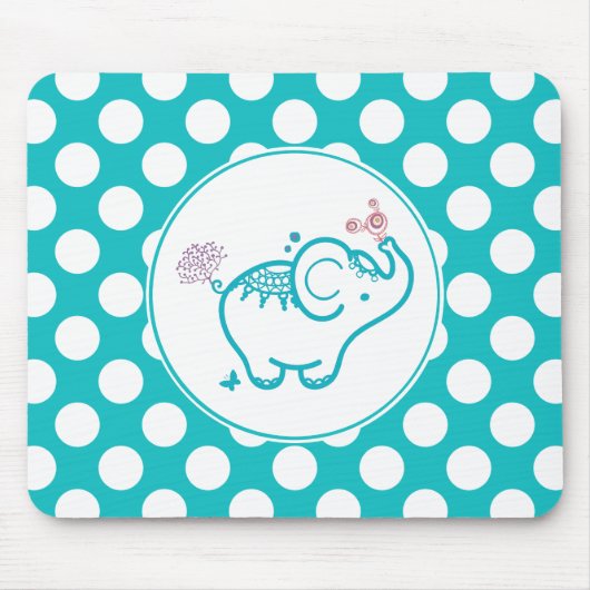 Türkisschmetterling, Elefant und Lila Blume Mousepad (Vorne)