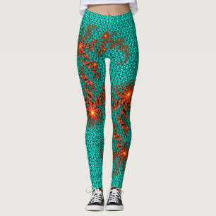 Türkisschwarzes abstraktes Mandala-Muster Leggings