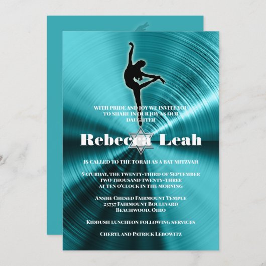 Türkistanz Tanztänzerin Bat Mitzvah Einladung (Vorne/Hinten)