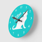 Türkisuhr mit personalisierbarem Haustiernamen Runde Wanduhr (Winkel)