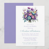 Türkisviolette Blumen Peony Brunch und Bubbly Einladung (Vorne/Hinten)