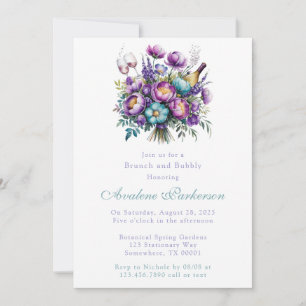 Türkisviolette Blumen Peony Brunch und Bubbly Einladung