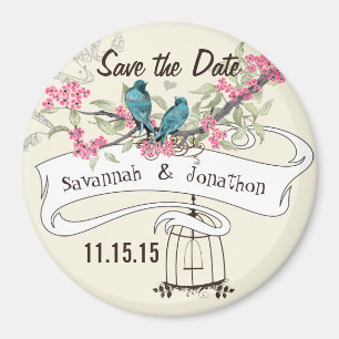 Türkisvögel rosa Kirschblüten Save-the-Date Magnet