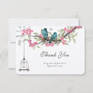 Türkisvögel rosa Kirschblüten Vogelkäfig Dankeskarte
