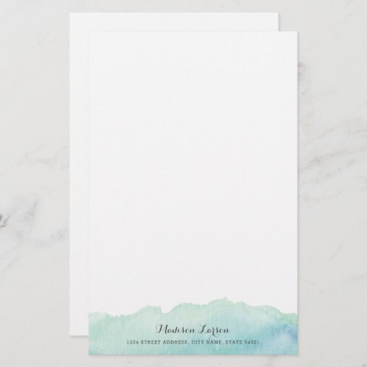 Türkiswatercolor-personalisiertes Briefpapier (Vorne/Hinten)