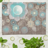 Türkisweiße Blume Amerikanische MoJo Küche Geschirrtuch (Gefaltet)