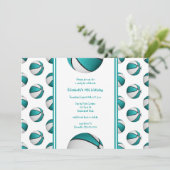 Türkisweißer Basketball Geburtstag_Party Einladung (Stehend Vorderseite)