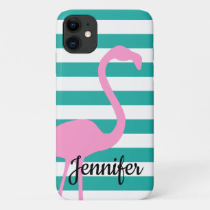 Türkisweißer Streifen Personalisiert rosa Flamingo Case-Mate iPhone Hülle