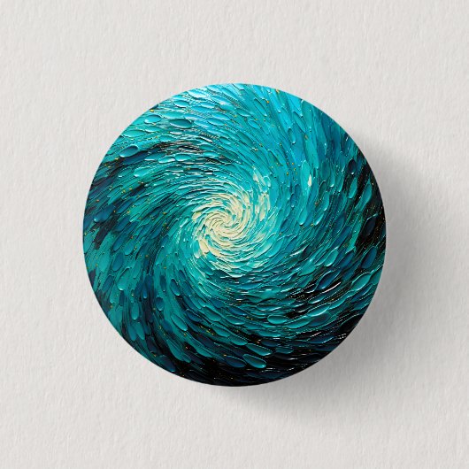 Türkiswirbel Abstrakt Ozean Button (Vorderseite)