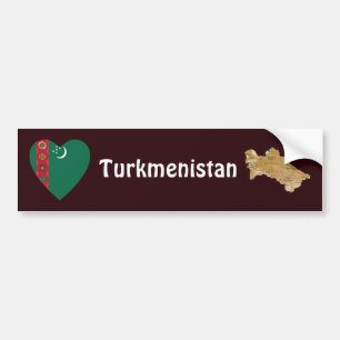 Turkmenistan-Flagge Herz + Karte Aufkleber Autoaufkleber