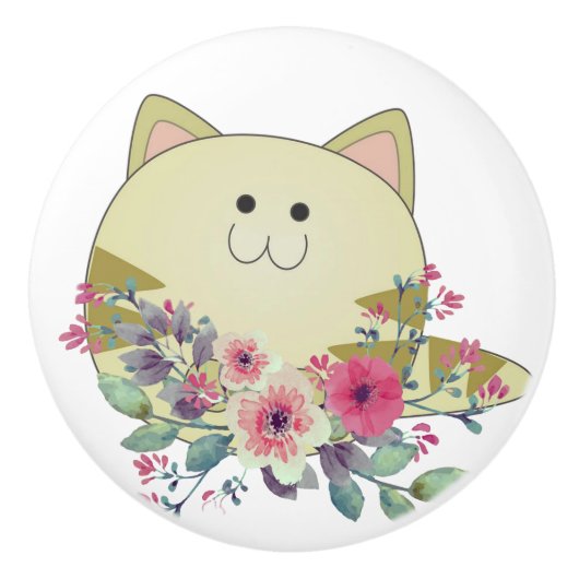 Türknauf Blumen Katze Kätzchen Keramikknauf (Vorderseite)