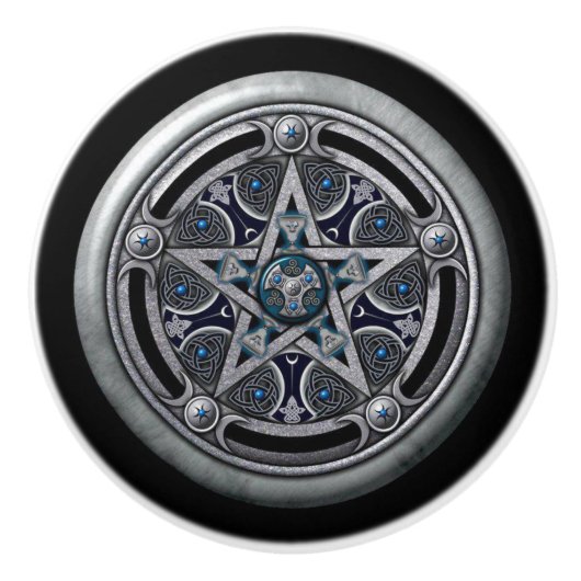 Türknäufe: Silbernes Pentagramm Keramikknauf (Vorderseite)