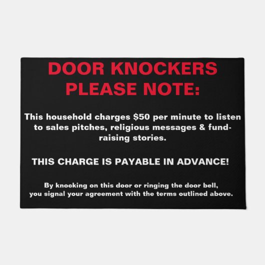 TÜRKNOCKER BITTE BEACHTEN NEUIGKEIT Sign Warnung S Fußmatte (Vorderseite)