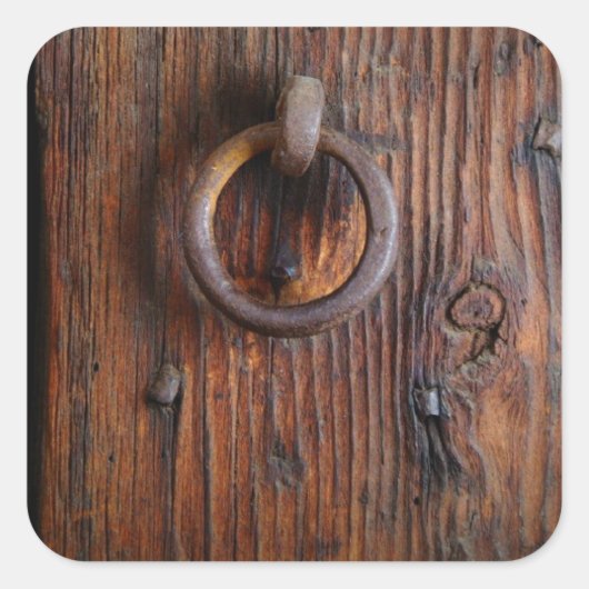 Türknopf im Vintagen Holzstil Quadratischer Aufkleber (Vorderseite)