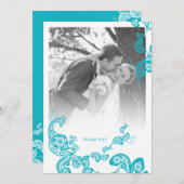 Türkquoise Blue Boho Paisley Peacock Foto Wedding Dankeskarte (Vorne/Hinten)