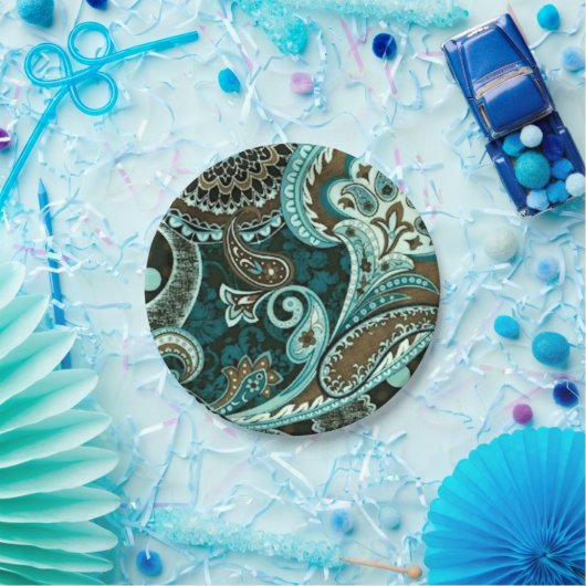 Türkquoise Brown Vintag Paisley Pappteller (Party)