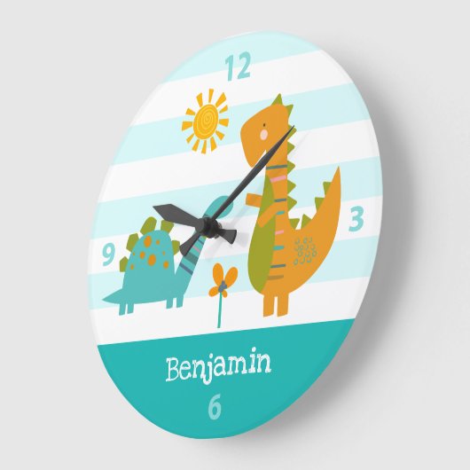 Türkquoise Dinosaur Boy Name Kinderzimmer Kawaii N Große Wanduhr (Winkel)