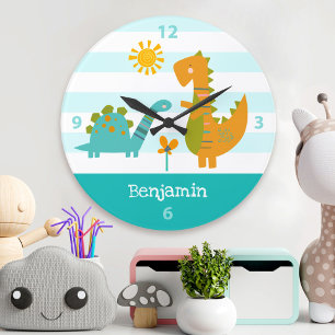 Türkquoise Dinosaur Boy Name Kinderzimmer Kawaii N Große Wanduhr