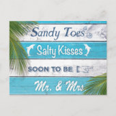 Türkquoise Sandy Toes Salty Kisses Save the Date Ankündigungspostkarte (Vorderseite)