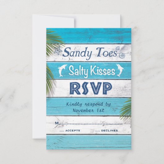 Türkquoise Sandy Toes Salty Kisses UAWG RSVP Karte (Vorderseite)