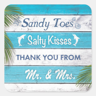 Türkquoise Sandy Toes Salty Kisses Vielen Dank Quadratischer Aufkleber