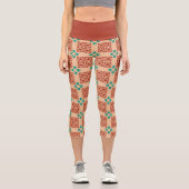 Türkquoise Zia Tribal Brown Tan Capri Leggings (Vorderseite)