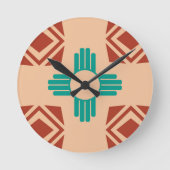 Türkquoise Zia Tribal Brown Tan Runde Wanduhr (Vorderseite)