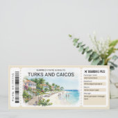 Turks and Caicos Trip Boarding Pass Ticket Einladung (Stehend Vorderseite)