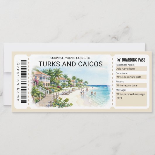 Turks and Caicos Trip Boarding Pass Ticket Einladung (Vorderseite)