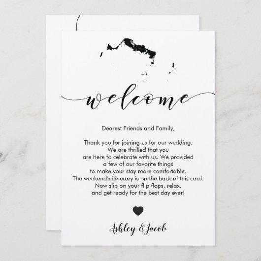 Turks & Caicos Hochzeit Begrüßungsbrief & Reiserou Programm (Vorne/Hinten)