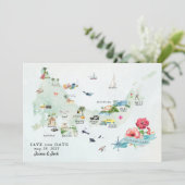 Turks & Caicos | Hochzeit in Urlaubsort Fahrplan Save The Date (Stehend Vorderseite)