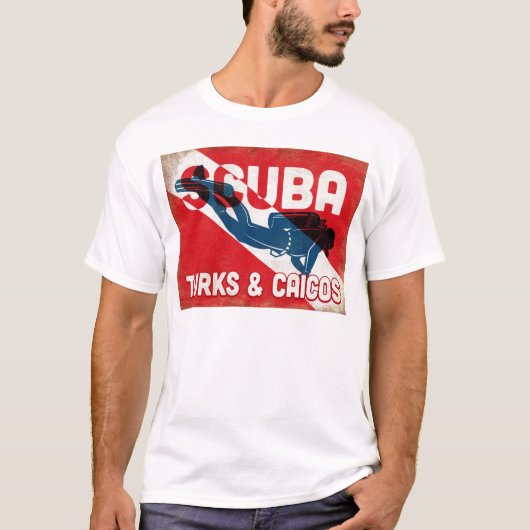 Turks & Caicos Scuba Diver - Blue Retro T-Shirt (Vorderseite)
