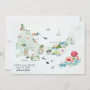 Turks & Caicos   Zielort Hochzeits-Itinerary-Karte Save The Date