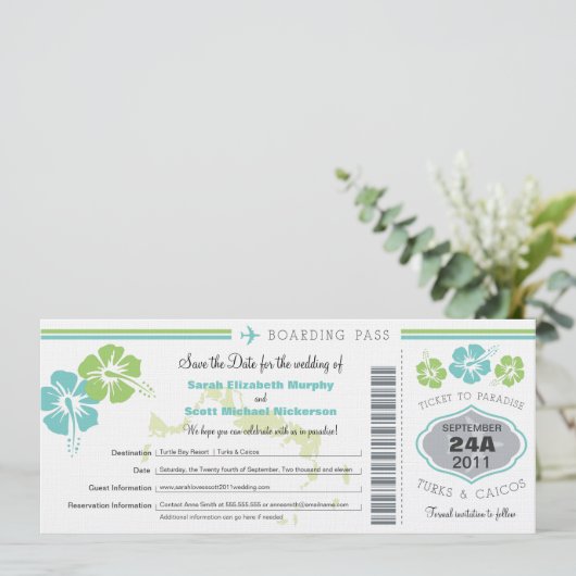 Turks- und Caico-Save the Date Boarding-Pass Save The Date (Stehend Vorderseite)